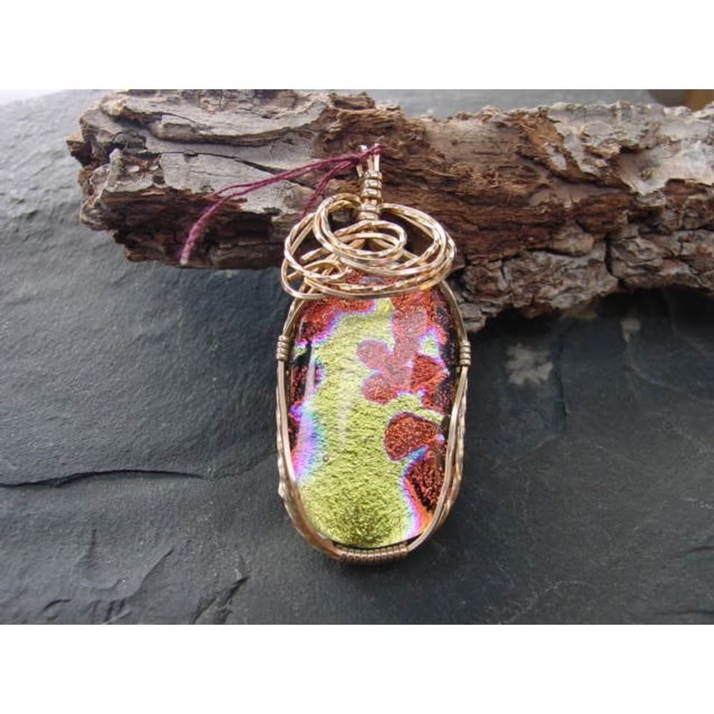 Red n Gold Dichroic Glass n 14k Gold Fill Pendant